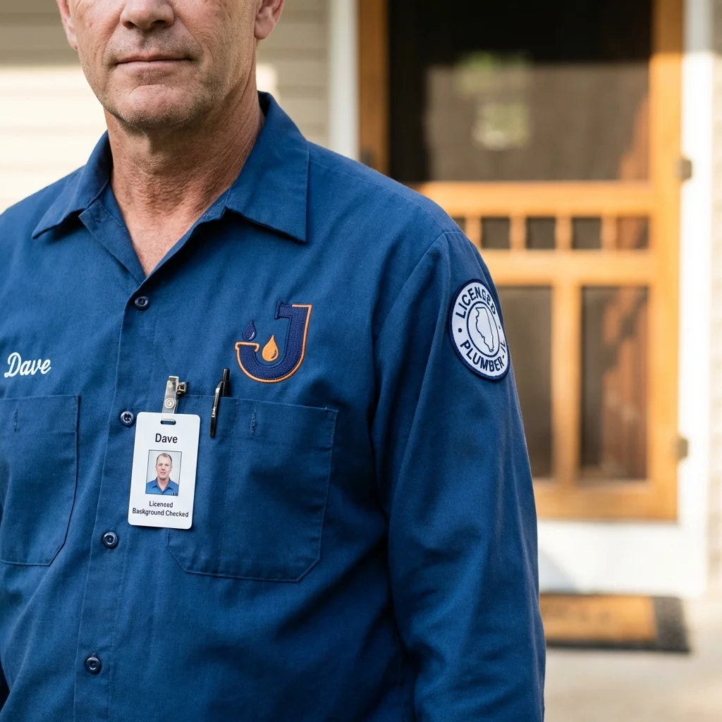 Licensed plumber showing ID badge in Westwood, NJ