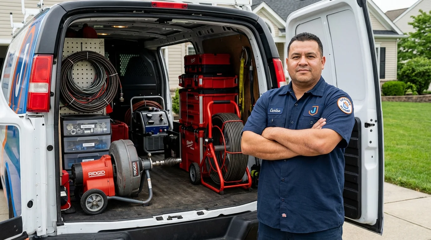 Professional drain cleaning equipment and Johns Plumbing LLC plumber in Westwood