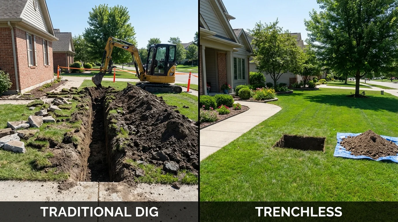 Trenchless sewer repair with minimal yard damage versus traditional excavation in Westwood, NJ
